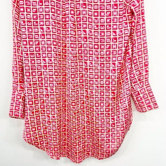 VICI Brenleigh Pink Red Geometric Print Poly Satin Button Down Tunic Mini Dress - Picture 11 of 16